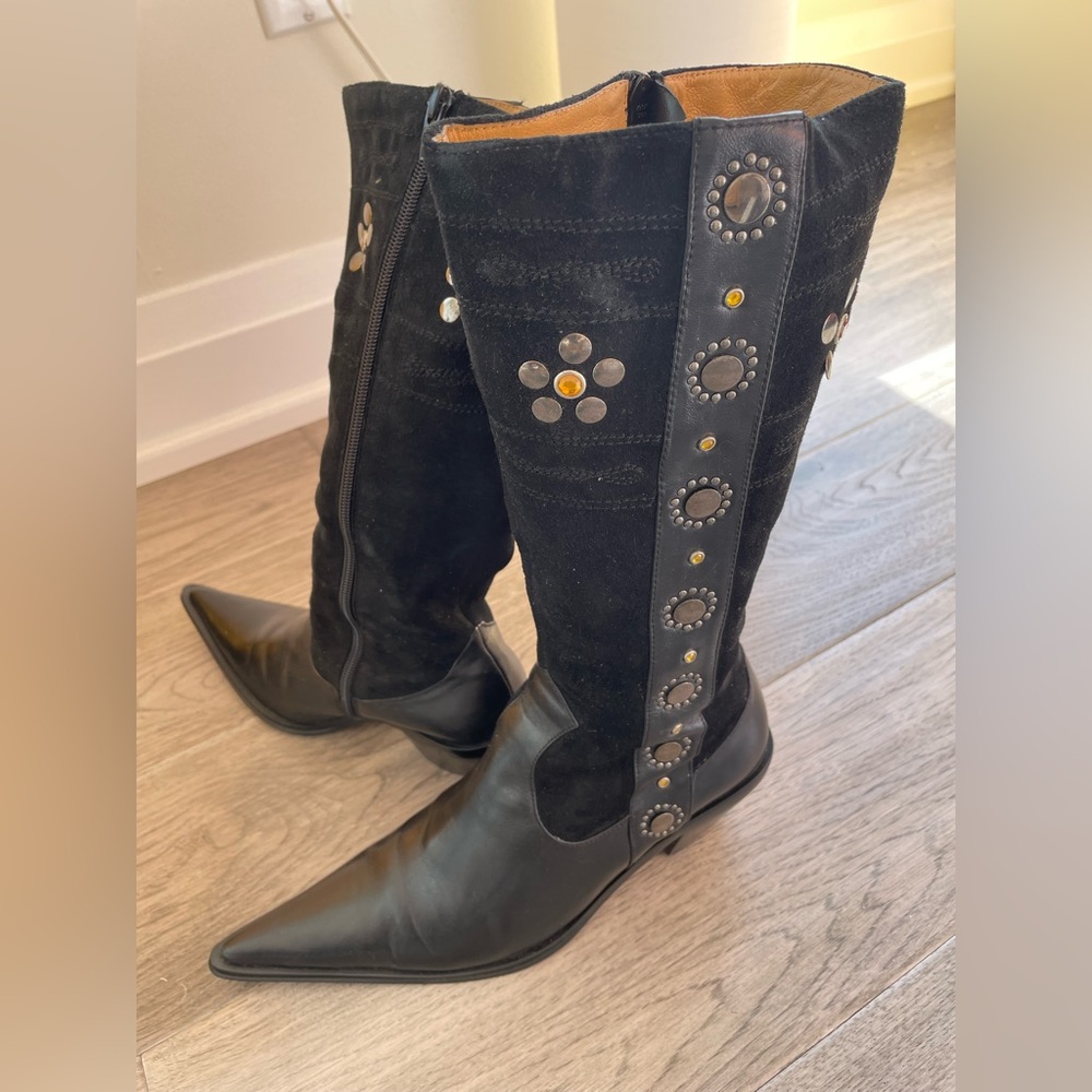 Vintage Patrizia Pancaldi 1888 Black Studded Knee-High Western Boots